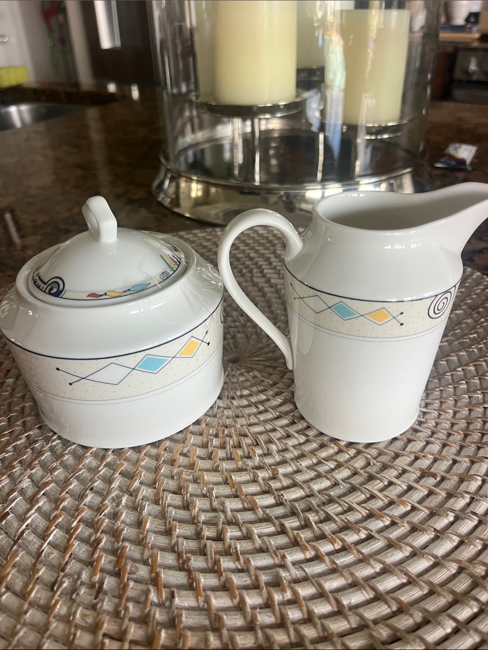 Vintage Mikasa Headline HK232 white porcelain sugar bowl & creamer set